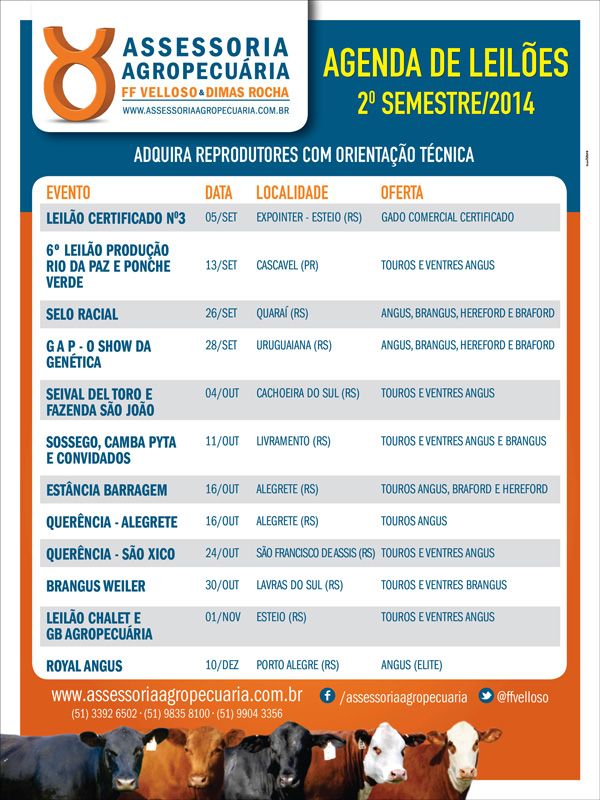 Agenda de Remates - Assessoria Agropecuária - 2º Semestre / 2014