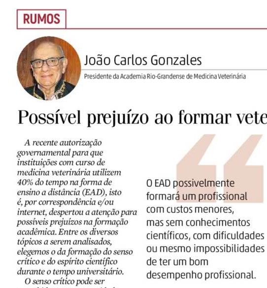 EAD pode causar prejuízos na formação do médico veterinário