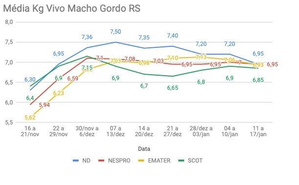 Média Kg Vivo Macho Gordo - RS